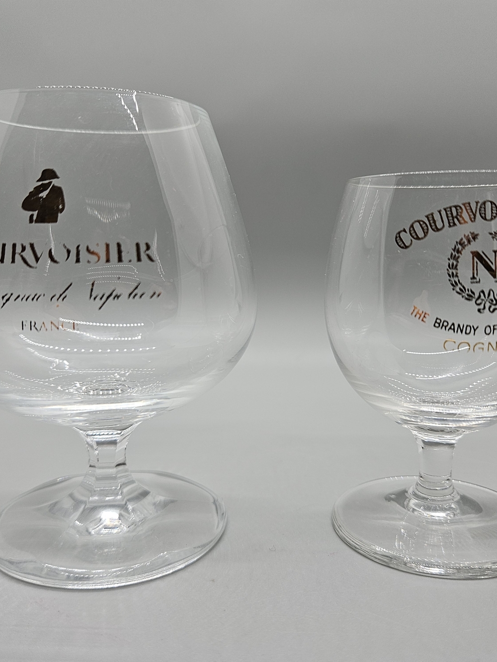 Vintage Courvoisier Cognac Brandy Snifter Tasting Glasses Set of 2 Gold Logo